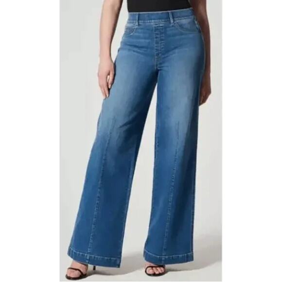 Spanx Seamed Front Wide Leg Jeans Vintage Indigo 20407R XL - Picture 1 of 15